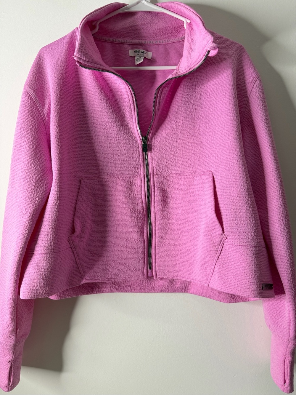 Nine West Bright Pink Zip-Up Teddy Fleece Jacket